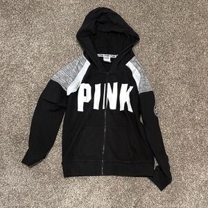 PINK Victoria's Secret Black Hoodie with Gray Panels